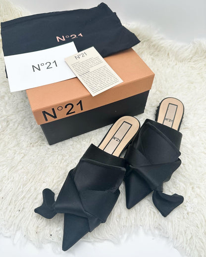 Numero Ventuno N21 Satin Slides with Crystal Embellishment