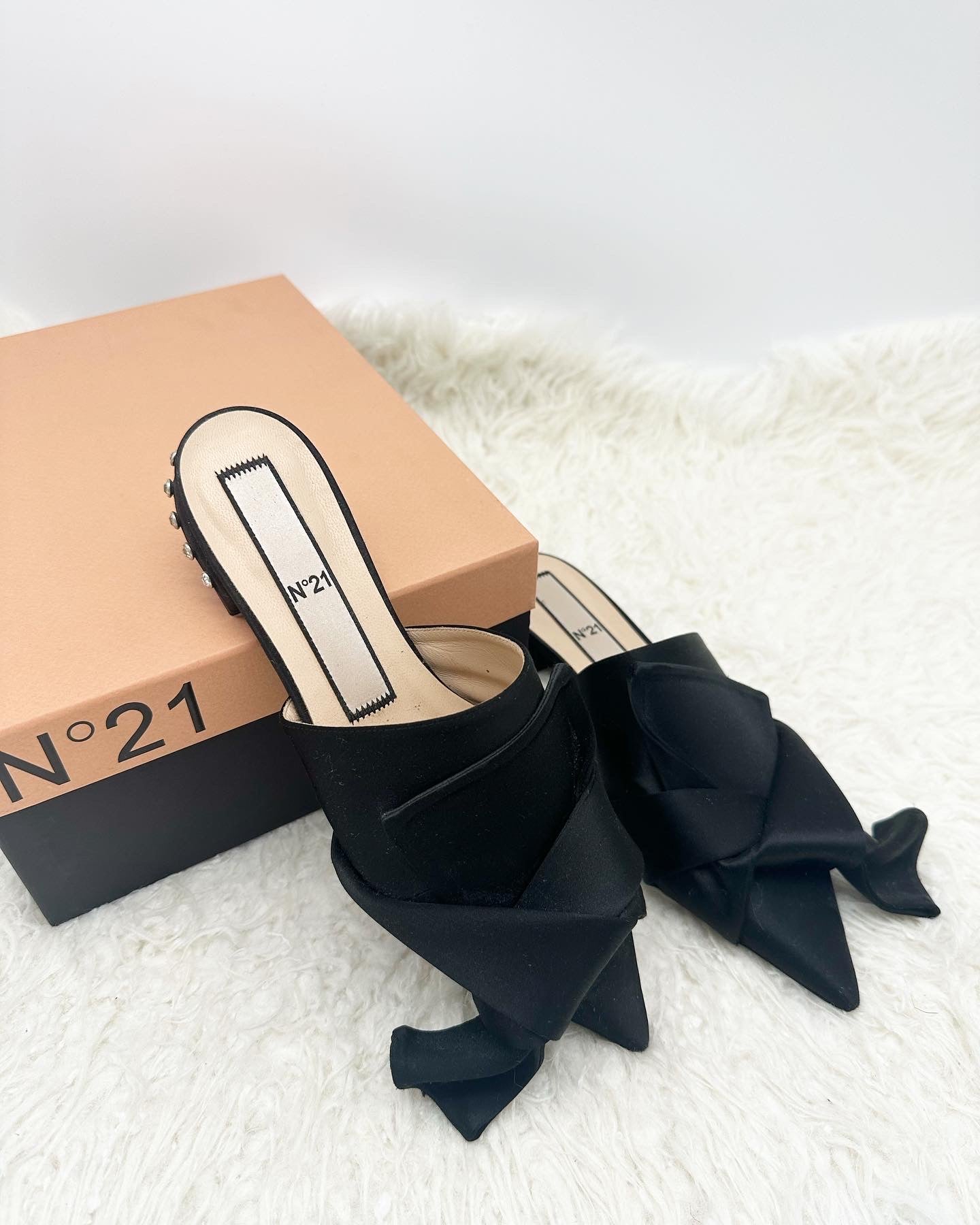 Numero Ventuno N21 Satin Slides with Crystal Embellishment