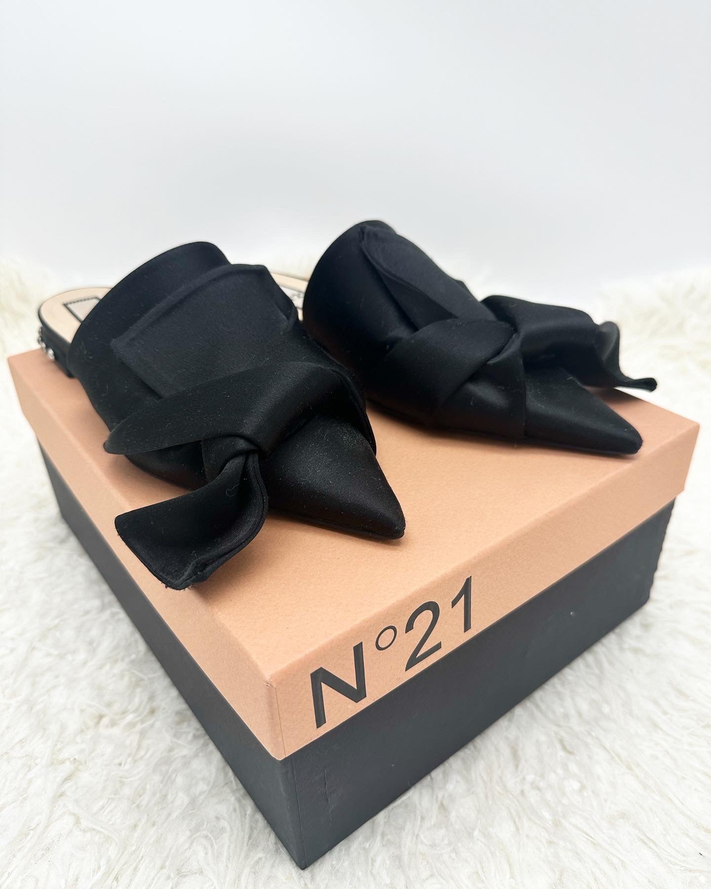 Numero Ventuno N21 Satin Slides with Crystal Embellishment