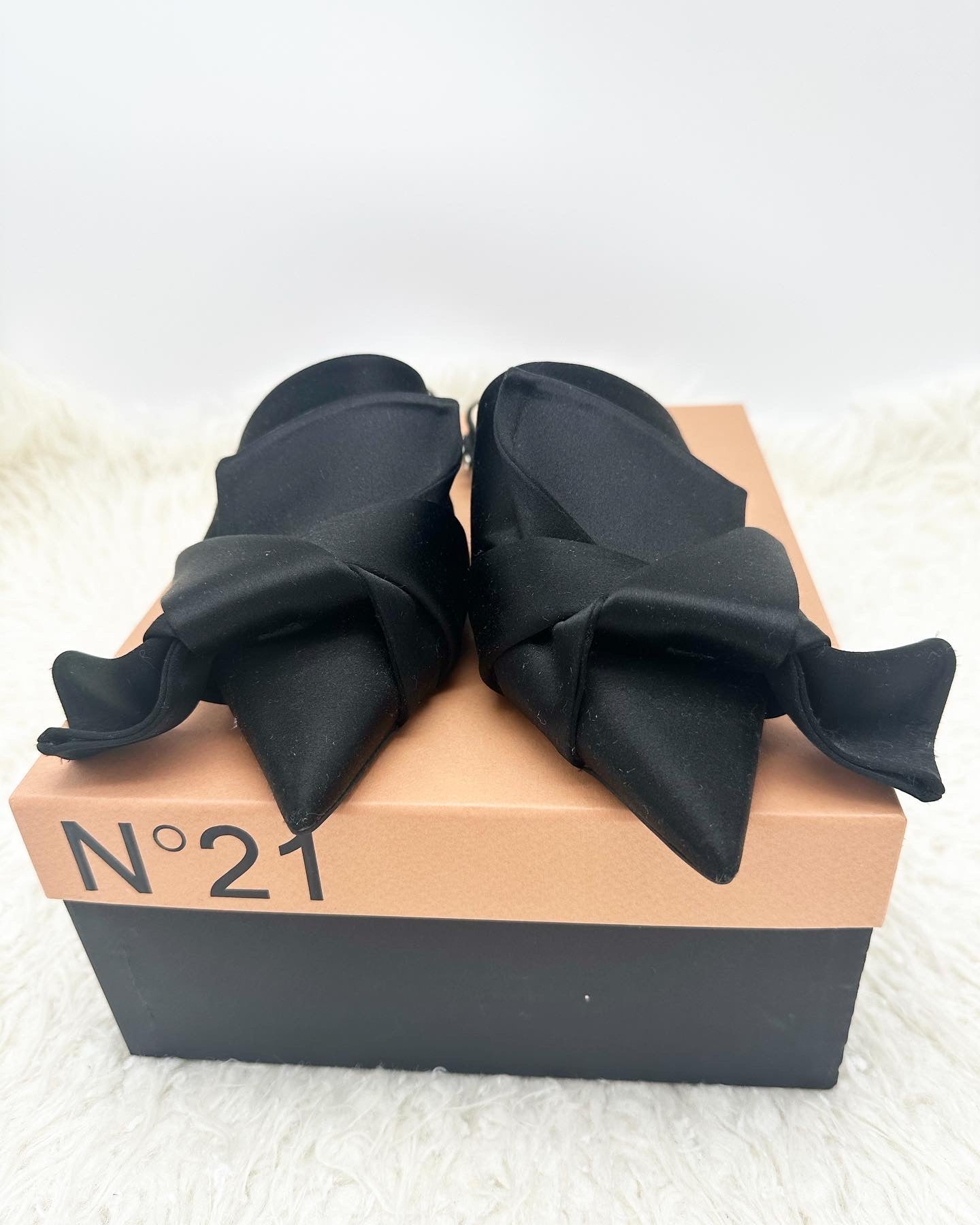 Numero Ventuno N21 Satin Slides with Crystal Embellishment